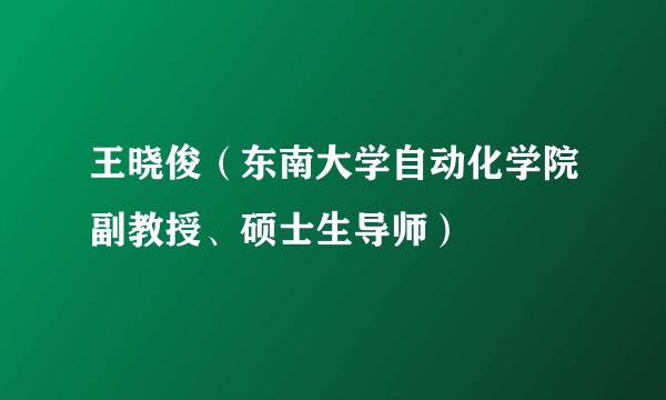 王晓俊(东南大学自动化学院副教授、硕士生导师)