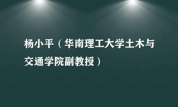 杨小平(华南理工大学土木与交通学院副教授)