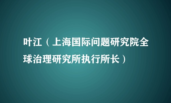 叶江（上海国际问题研究院全球治理研究所执行所长）