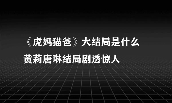 《虎妈猫爸》大结局是什么 黄莉唐琳结局剧透惊人