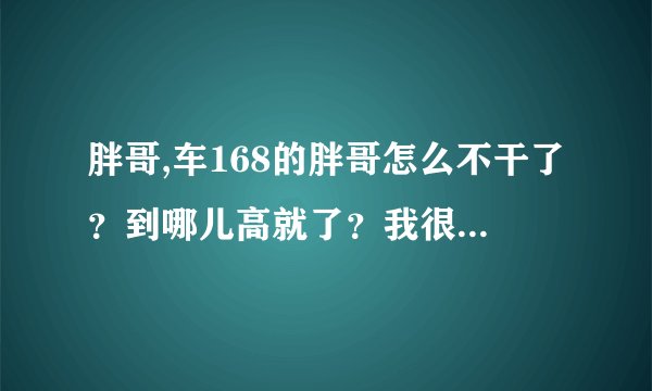 胖哥,车168的胖哥怎么不干了？到哪儿高就了？我很喜欢他的风格。