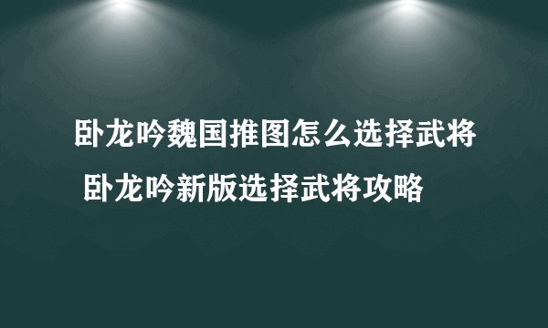 卧龙吟魏国推图怎么选择武将 卧龙吟新版选择武将攻略