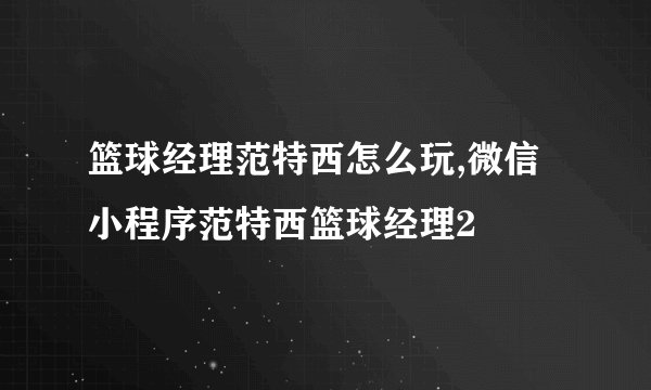 篮球经理范特西怎么玩,微信小程序范特西篮球经理2