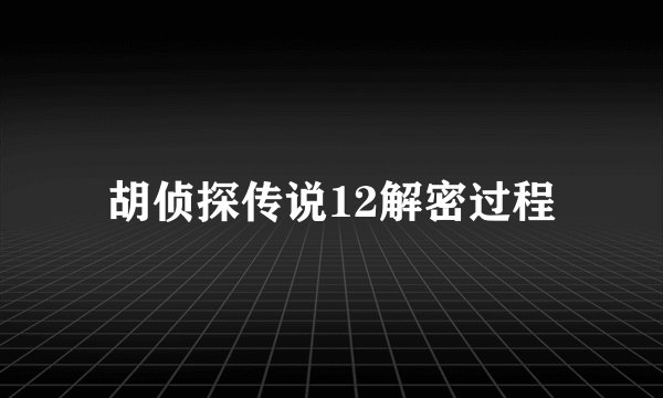 胡侦探传说12解密过程