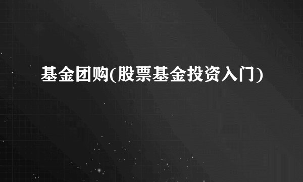基金团购(股票基金投资入门)