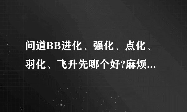 问道BB进化、强化、点化、羽化、飞升先哪个好?麻烦给讲讲顺序?