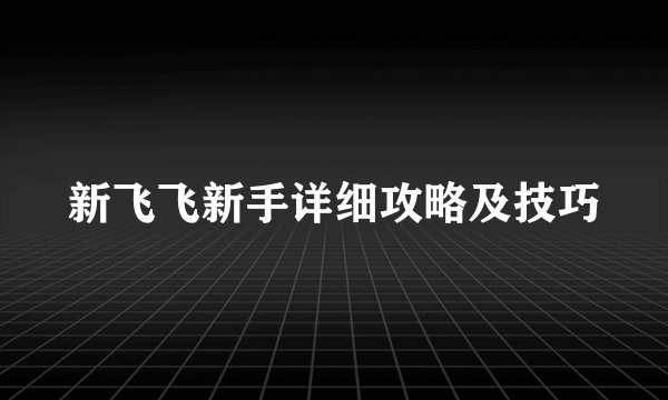 新飞飞新手详细攻略及技巧
