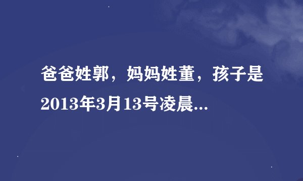 爸爸姓郭，妈妈姓董，孩子是2013年3月13号凌晨2点15出生的男孩，求一名字