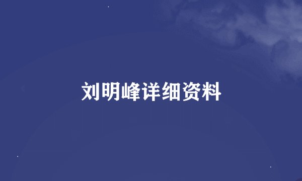 刘明峰详细资料
