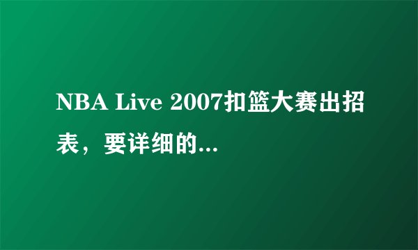 NBA Live 2007扣篮大赛出招表，要详细的按键操作！