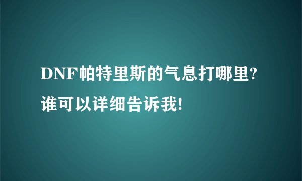 DNF帕特里斯的气息打哪里?谁可以详细告诉我!
