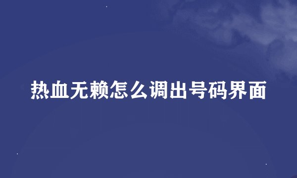 热血无赖怎么调出号码界面