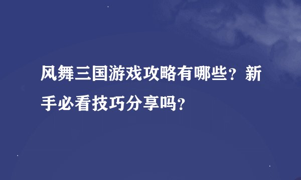 风舞三国游戏攻略有哪些？新手必看技巧分享吗？