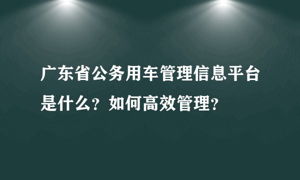 广东省公务用车管理信息平台是什么？如何高效管理？
