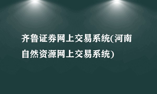 齐鲁证券网上交易系统(河南自然资源网上交易系统)