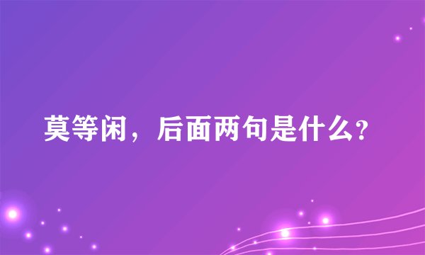 莫等闲，后面两句是什么？