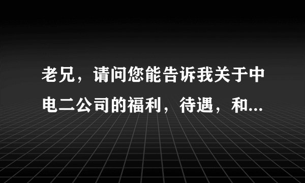 老兄，请问您能告诉我关于中电二公司的福利，待遇，和休假情况吗？真的万分焦急，谢谢了
