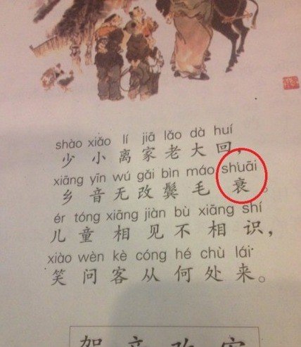 古诗《回乡偶书》里衰字是念shuai还是cui?