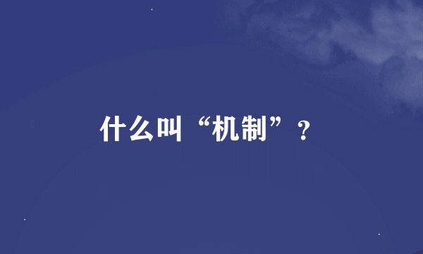 什么叫“机制”？