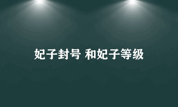 妃子封号 和妃子等级