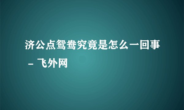 济公点鸳鸯究竟是怎么一回事 - 飞外网