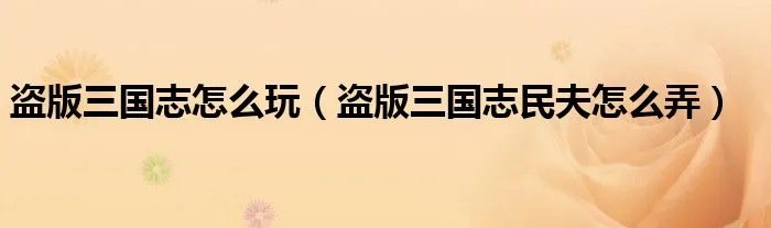 盗版三国志怎么玩（盗版三国志民夫怎么弄）