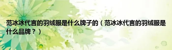 范冰冰代言的羽绒服是什么牌子的（范冰冰代言的羽绒服是什么品牌？）