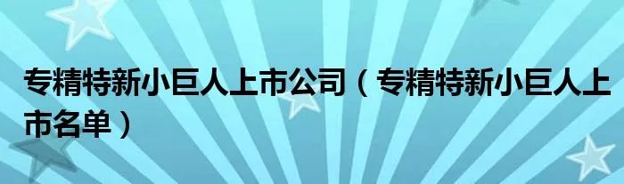 专精特新小巨人上市公司（专精特新小巨人上市名单）