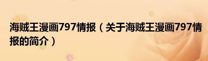 海贼王漫画797情报（关于海贼王漫画797情报的简介）