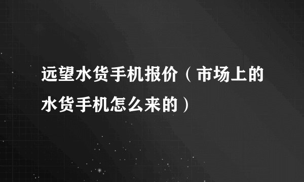 远望水货手机报价（市场上的水货手机怎么来的）
