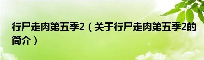 行尸走肉第五季2（关于行尸走肉第五季2的简介）