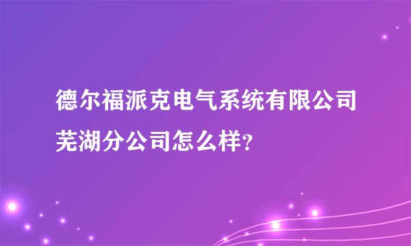 德尔福派克电气系统有限公司芜湖分公司怎么样？
