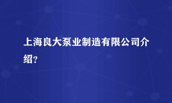 上海良大泵业制造有限公司介绍?
