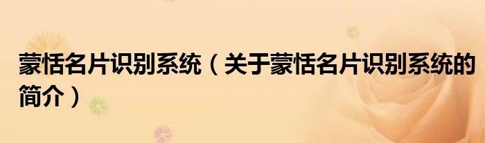 蒙恬名片识别系统（关于蒙恬名片识别系统的简介）