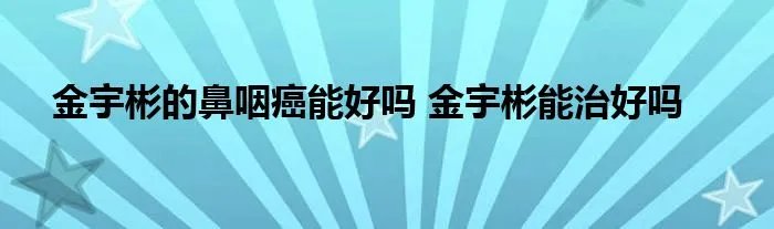 金宇彬的鼻咽癌能好吗 金宇彬能治好吗