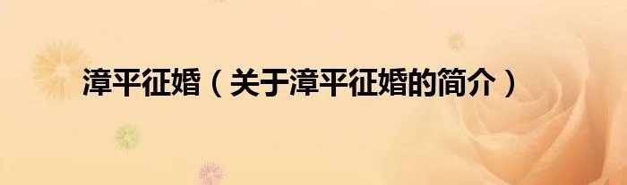 漳平征婚（关于漳平征婚的简介）