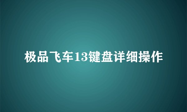 极品飞车13键盘详细操作