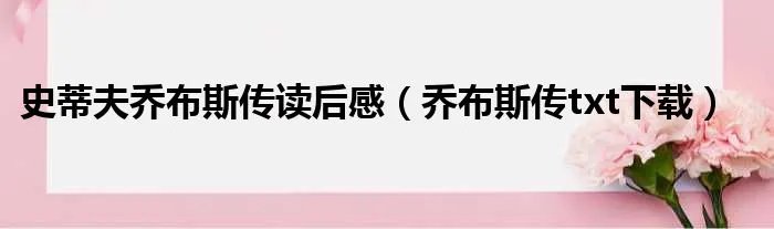 史蒂夫乔布斯传读后感（乔布斯传txt下载）