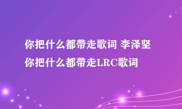 你把什么都带走歌词 李泽坚 你把什么都带走LRC歌词