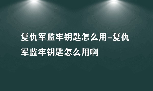 复仇军监牢钥匙怎么用-复仇军监牢钥匙怎么用啊