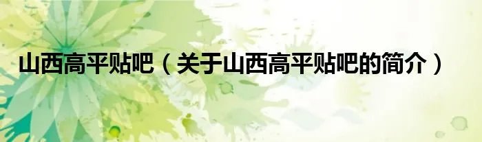 山西高平贴吧(关于山西高平贴吧的简介)