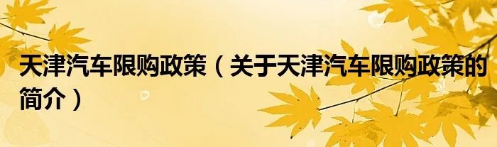 天津汽车限购政策（关于天津汽车限购政策的简介）