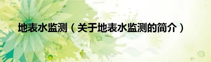 地表水监测（关于地表水监测的简介）