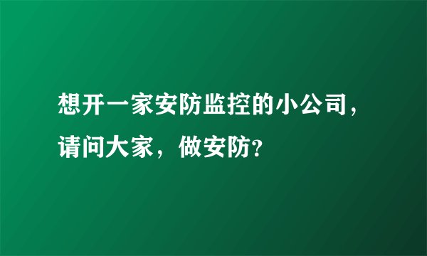 想开一家安防监控的小公司,请问大家,做安防?