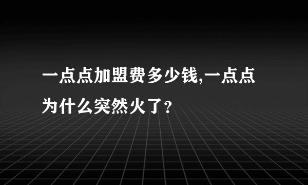 一点点加盟费多少钱,一点点为什么突然火了？