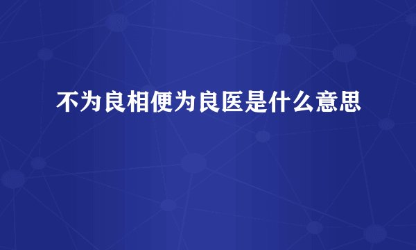 不为良相便为良医是什么意思