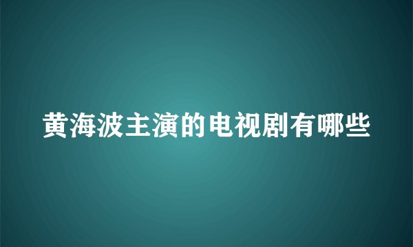 黄海波主演的电视剧有哪些