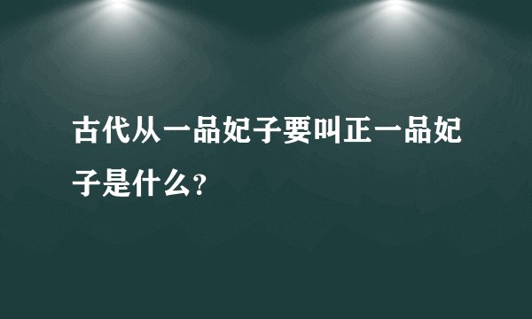 古代从一品妃子要叫正一品妃子是什么?