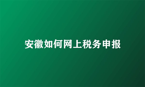 安徽如何网上税务申报