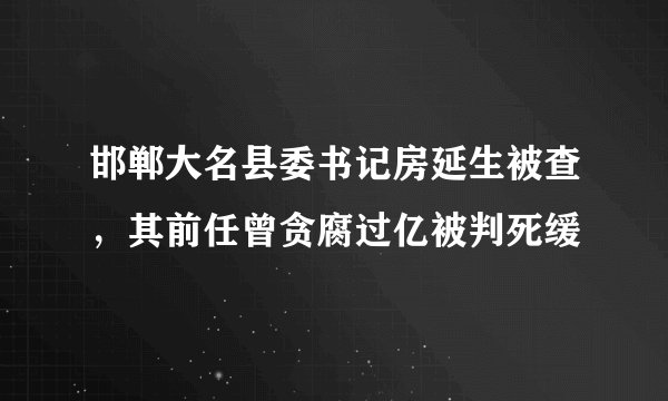 邯郸大名县委书记房延生被查,其前任曾贪腐过亿被判死缓